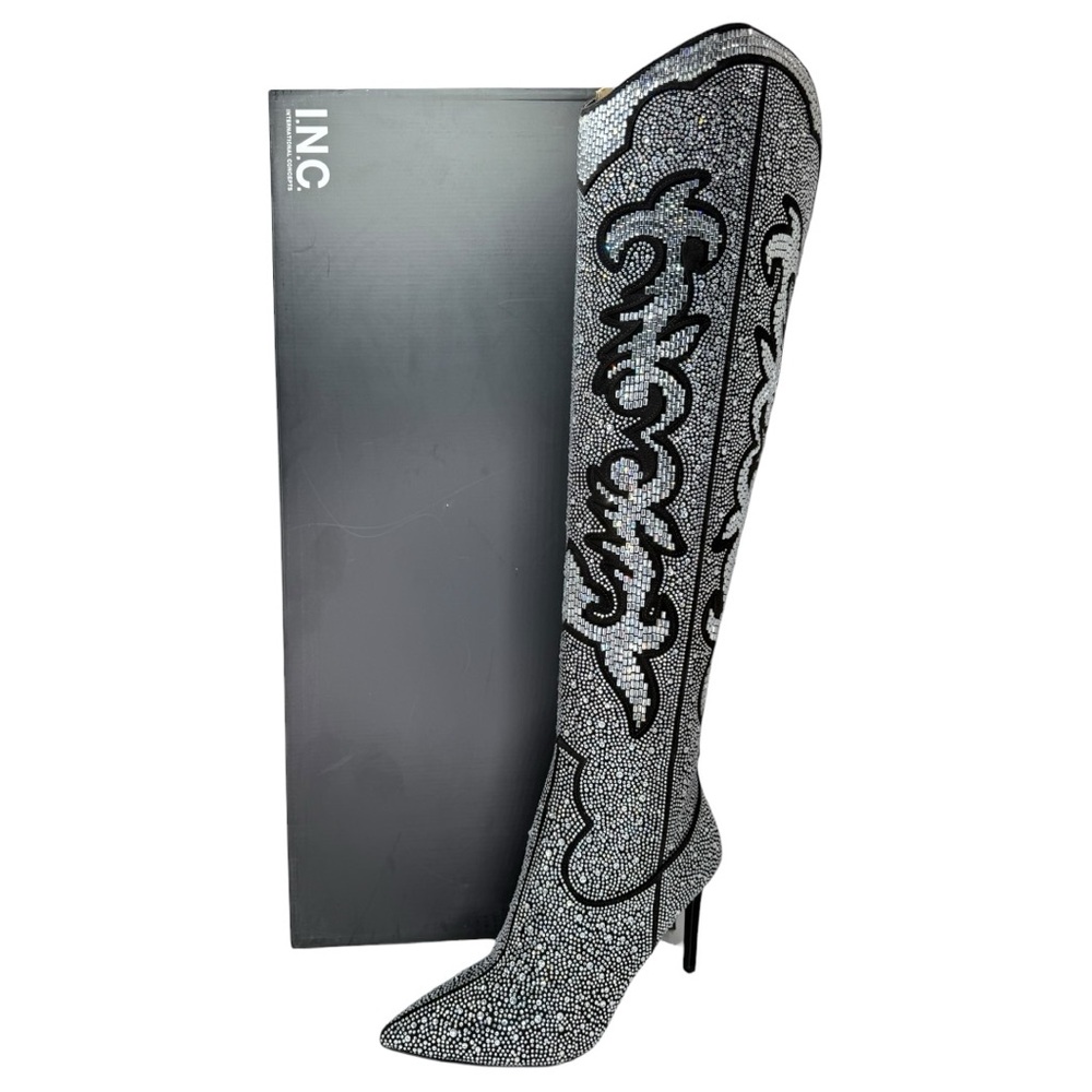 INC Iresa4 Rhinestone Crusted Western Style OTK Heeled Womens Boots Size 7M - Picture 15 of 15